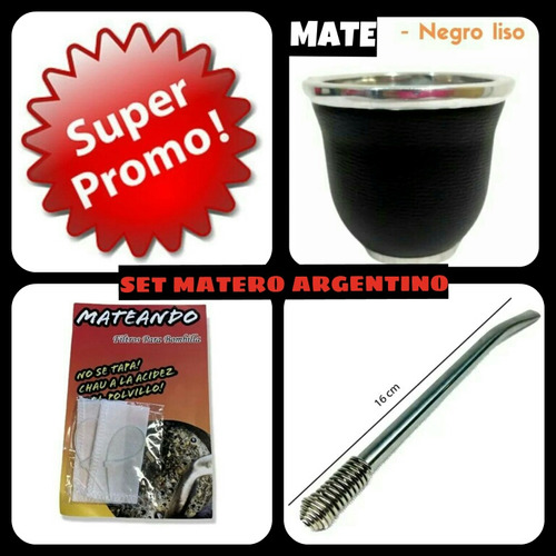 Oferta!set Matero Argentino!mate Vidrio+bombilla Resorte+fil