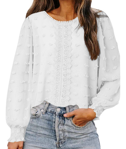 Blusa Chifon Manga Larga Cuello Redondo Causal Verano Para