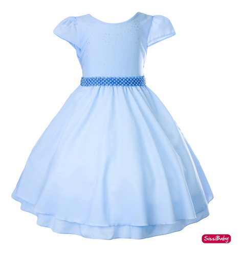 Vestido Infantil Azul Claro Princesas Realeza Festa Daminha
