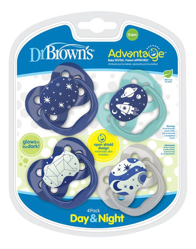 Chupón Dr Browns Etapa 1 Advantage Nocturno 4pz Azul