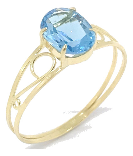 Anel Em Ouro 18k Com Pedra Natural Topázio Azul Oval