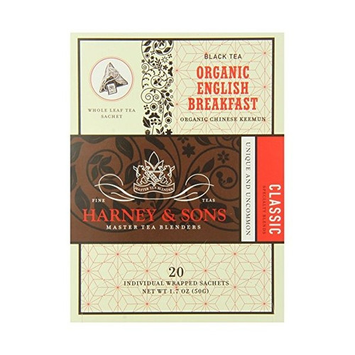 Harney & Sons Tea Negro, Orgánico Inglés Desayuno, 20 Sobres