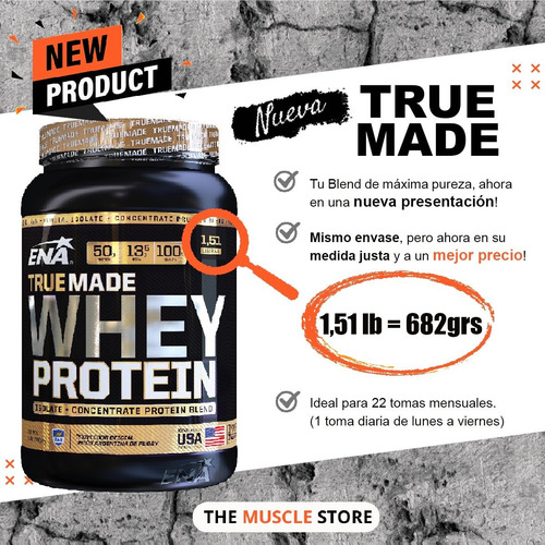 Imagen 2 de 10 de True Made Whey Protein Ena Suplementos Proteína 1,51 Lbs