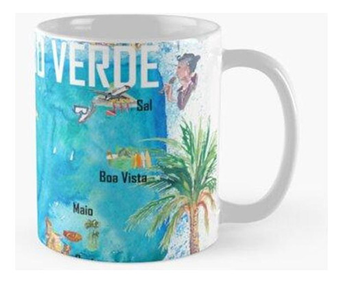 Taza Mapa De Viaje Ilustrado De La Isla De Cabo Verde Con Pu