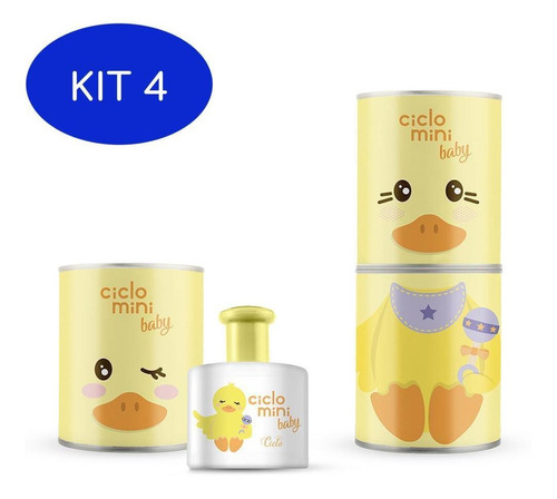 Kit 4 Perfume Infantil Quequé Baby 100ml Lata Ciclo