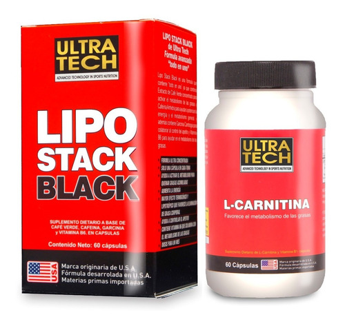 Combo Lipo Stack Black + Carnitina Quemadores De Grasa Ultra Tech Ayudan A Reducir El Porcentaje De Grasa