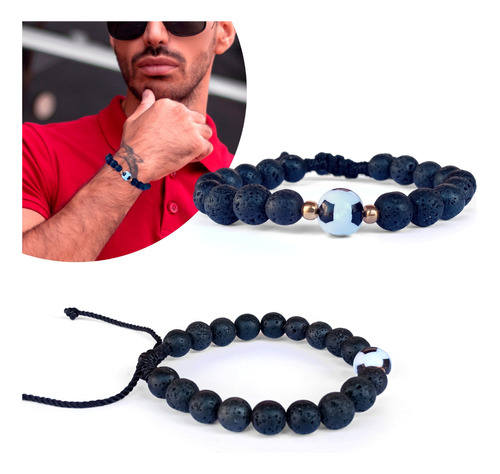 Pulsera Piedra Volcánica Balón De Fútbol Hilo Hombres Regalo