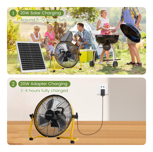 Ventilador De Piso Recargable Solar 12 Pulgadas 18000 Mah