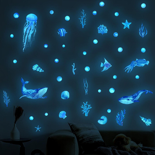 Calcomanías De Pared De Peces De Océano Calcomanías Luminosa