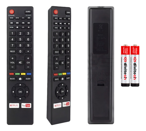 Control Compatible Con Pantalla Sanyo Smarttv Nh421ud Botones De Acceso rápido Para Netflix Youtube Incluye 4 Pilas Divitech® AAA