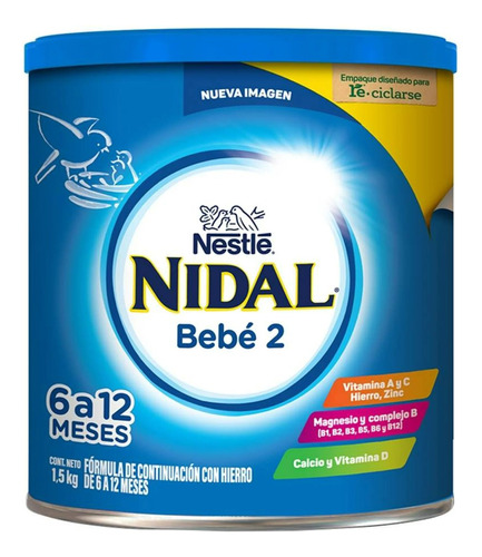 Fórmula Continuación Nestlé Nidal Bebé 2 D 6 A 12 Meses 1.5k