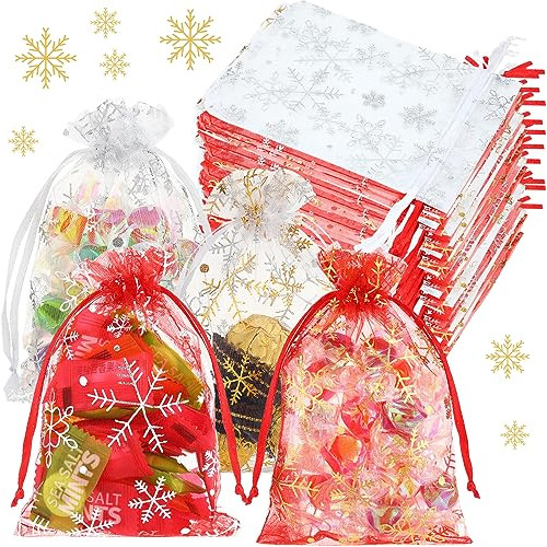 400 Pcs 4 X 6 Christmas Snowflake Organza Gift Bags Wit...