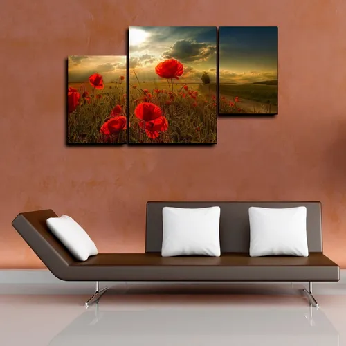 Cuadro Triptico Moderno Flores Rojas (70x40cm) Cuadro Triptico Moderno Flores Rojas (70x40cm)