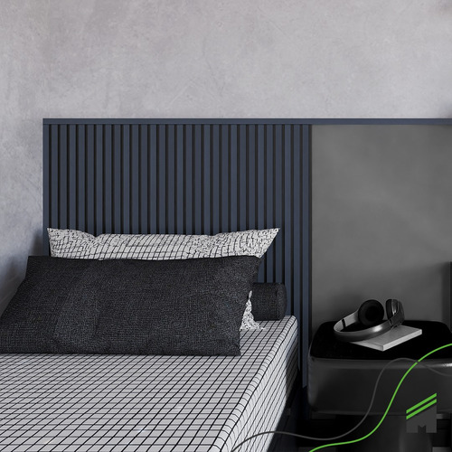 Painel Ripado Cabeceira Quarto Cama Solteiro - Urban Blue Cor Azul