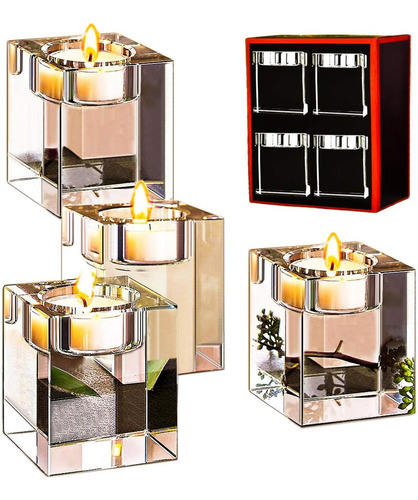 Classic Cube Crystal Candle Holder Set De 4 - Centro De...