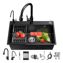 Comprar Tarja Fregadero De Cocina Inoxidable 304 Cascada Acero Con Accesorios Negro Fregadero De Cocina De Acero Inoxidable 5045