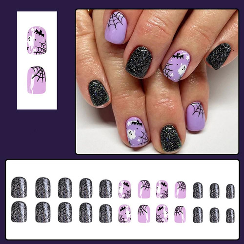 Juego De 24 Uñas Postizas A Presión De Color Morado Para Hal