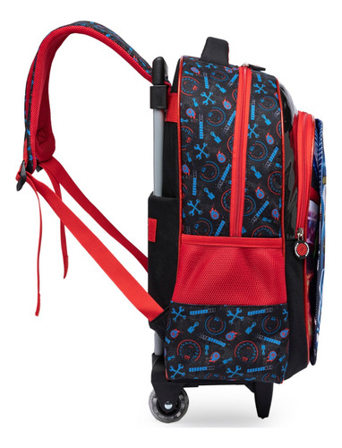 Mochila Rodinha Com Estojo E Lancheira Infantil Escolar Cor Preto Desenho Do Tecido Carros