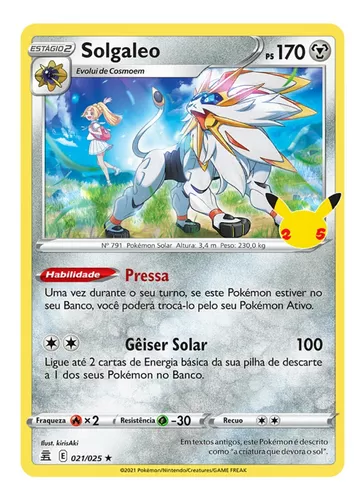 Kit Carta Pokémon Lendários Solgaleo Lunala Necrozma