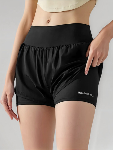 Short Gym De Mujer Con Licra Deportiva 2 En 1 Bolsa Celular