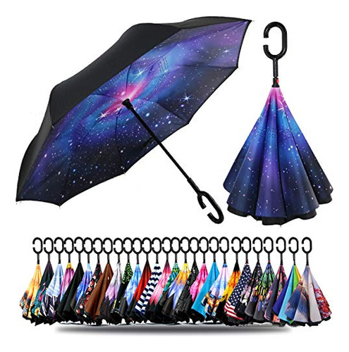 Paraguas Invertido Impermeable Diseño Galaxia Multicolor