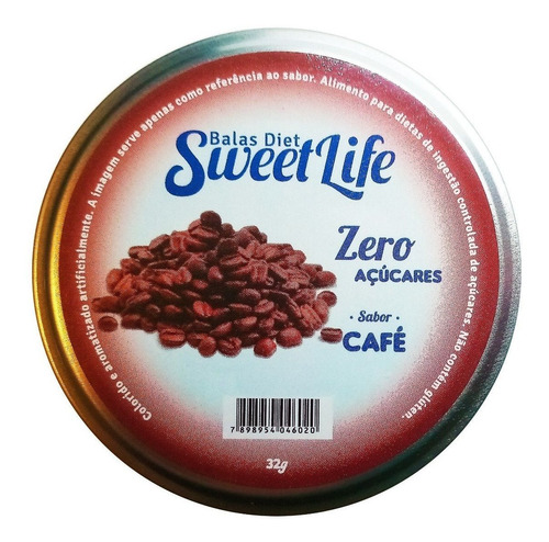 Bala de café diet zero açucar Sweet Life Vegana Lata 32g