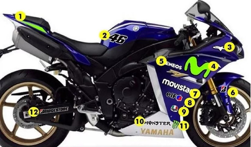 Adesivo Yamaha R1 Kit Gtadesivos Moto Carenagem Motogp 46