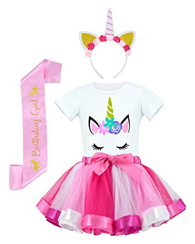 Chicas Unicornio Traje Arco Iris Falda De Tutu Camisa B...