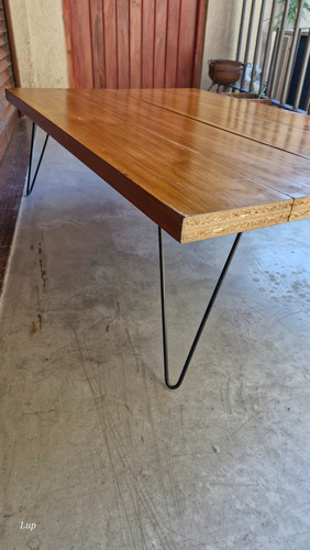 Mesa Auxiliar Moderna Artesanal - Madera Y Hierro Patas Hair Marrón (Usado)