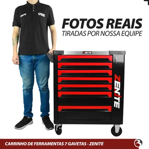 Carrinho De Ferramentas 7 Gavetas Com 253 Ferramentas Zenite