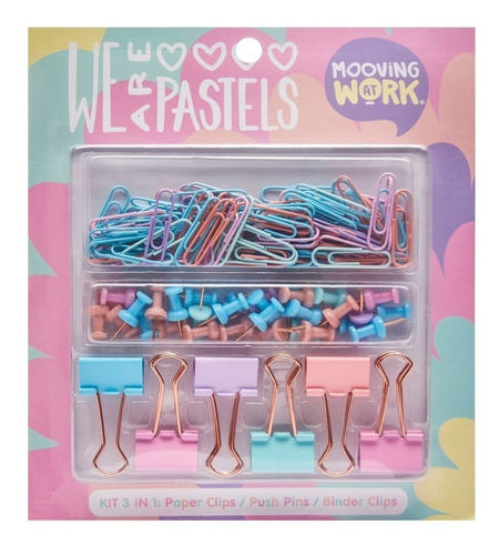 Set De Oficina Mooving At Work Pastel Kit 3 En 1 Pins Clips