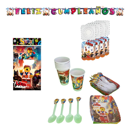 Kit Decoracion Completo Vasos+platos Lego 12niños