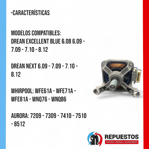 Motor Lavarropas Drean Blue 6.08 6.09 7 Contactos Aurora Weg