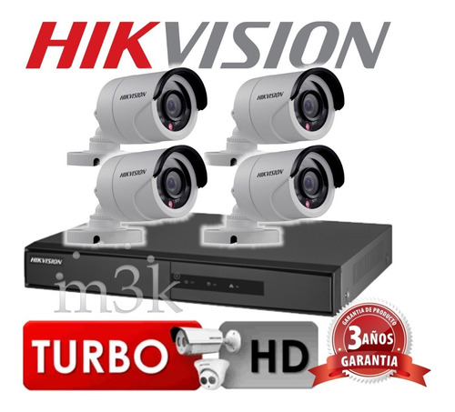 Kit Seguridad Hikvision Full Hd Dvr 4 + 4 Camaras Infrarrojas Bullet Exterior O Domo Interior + Ip Celular Cctv P2p