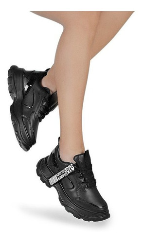 Tenis Casuales Plataforma Chunky Negro Mujer1677-4060