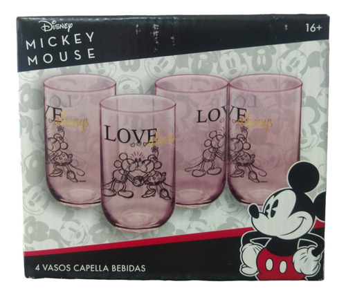 Set De 4 Vasos En Vidrio Mickey Mouse Disney
