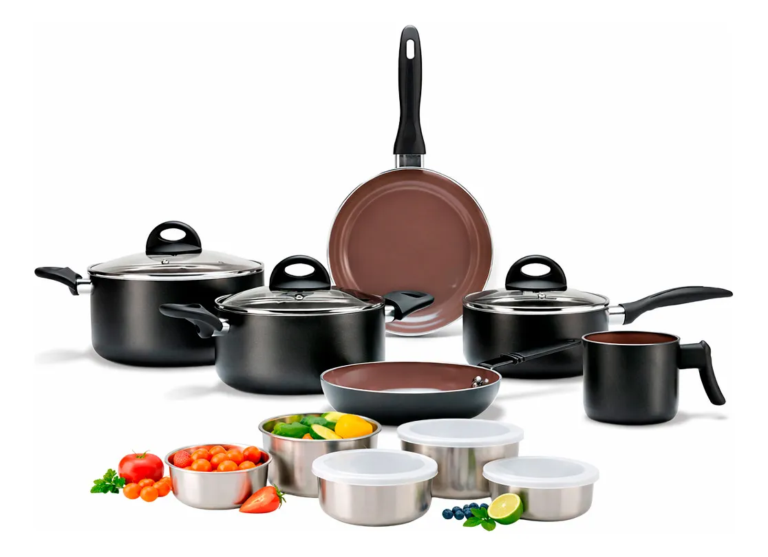 Jogo De Panelas Brinox 11 Pçs Smart Com Jogo De Potes Inox Preto
