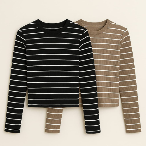 Pack Combo X2 Remera Manga Larga Rayada Mujer Dama Basico