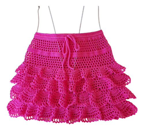 Saia De Crochet Pink Maravilhosa Moda Praia