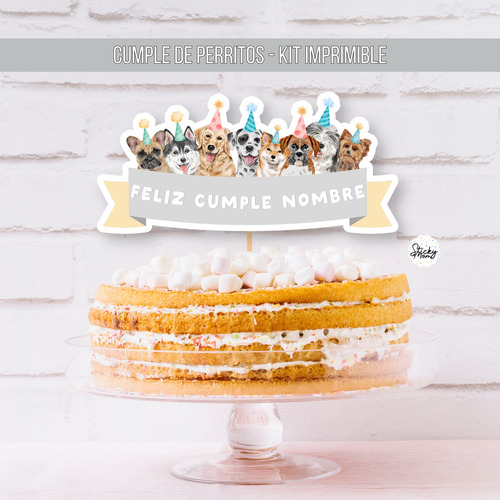 Kit Imprimible Banderines Toppers Perros Perritos Cumple