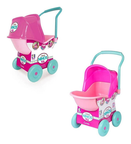 Carrinho De Boneca Ninos Cotiplás Rosa Com Verde Água 2215