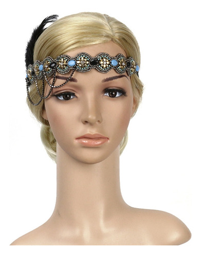 Diadema Con Plumas Y Cuentas De Colores Que Decora Una Cabez