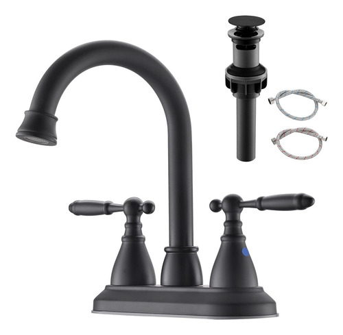 Grifo Para Lavabo De Baño De 4 Pulgadas, Color Negro Mate, 2