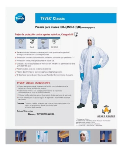 Mameluco Tyvek Dupont Chf5 Blanco Larga Sin Género Blanco Xxl