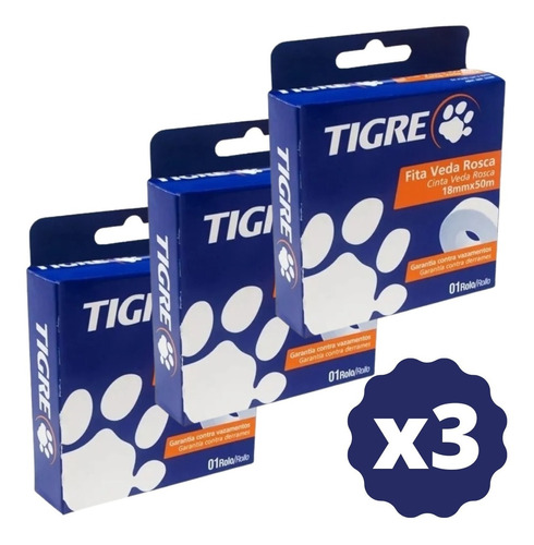 Kit Com 3 Unidades De Fita Veda Rosca Tigre 18mmx50m Teflon