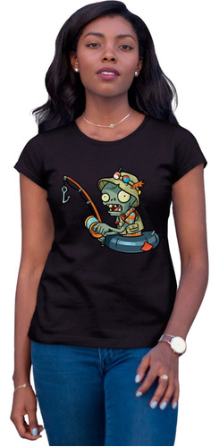 Cleen Negra Playera Zombie Pescador Plantas Vs Zombies