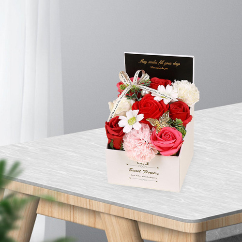Caja De Regalo De Flores De Jabón, Flor Artificial, Rojo