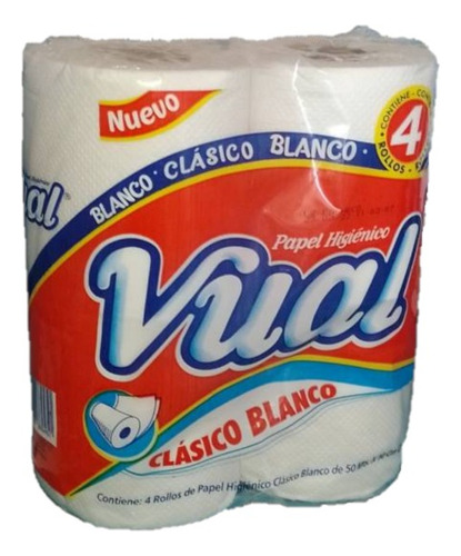 Vual Papel Higienico Clasico Blanco 50m X 4un
