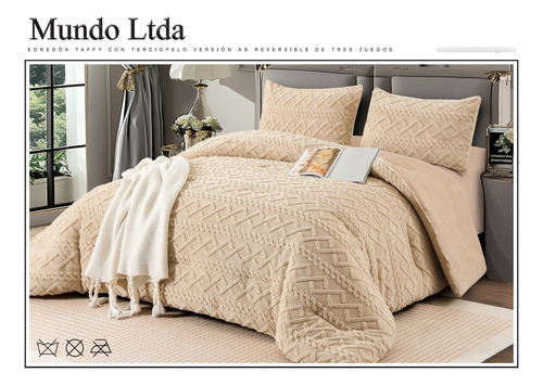 Edredón Tres Temporadas Tafetán + Terciopelo Leche 1 Plaza