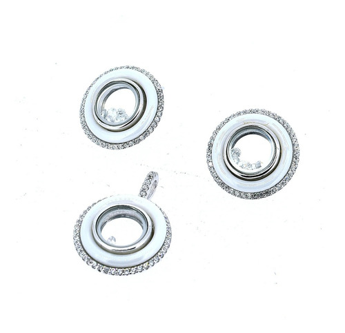 Juego De Plata Con Circonia Circulo Contornado Color Blanco